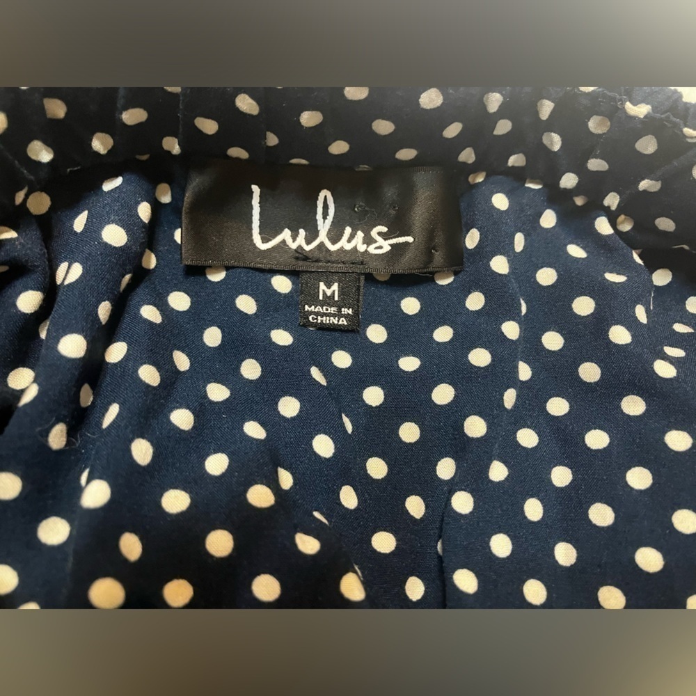 Lulus Dream Regency Nautical Blue Polka Dot Off-the-Shoulder Maxi Dress size Med - Picture 13 of 14